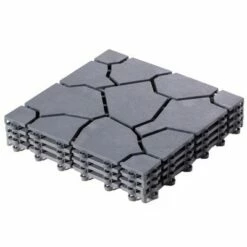 Gardenised Gray Garden Path Track Interlocking Stone Look Design Pathway Tile Floor Paver, Pack of 4