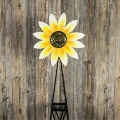 Backyard Expressions 70" Steel Sunflower Windmill White/Yellow/Black