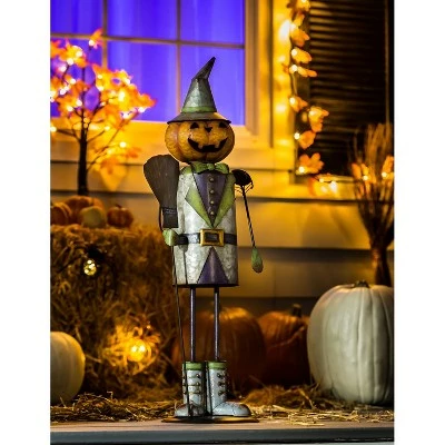 Evergreen 28"H Pumpkin Man Metal Garden Statue 3 Evergreen 28"H Pumpkin Man Metal Garden Statue - Image 2