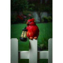 Evergreen Fence Hanger with Solar Lantern, Cardinal