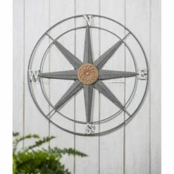 33.25" Outdoor Wall Décor Metal Compass - Evergreen