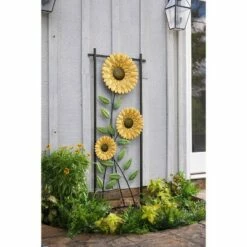 59" Metal Trellis Sunflower Garden - Evergreen