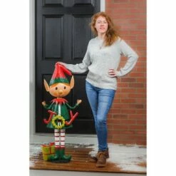 Evergreen 43"H Metal Bouncy Elf Joy Garden Statuary