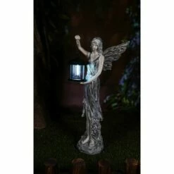 Evergreen Angel Garden Statue w/Blue Light Lantern