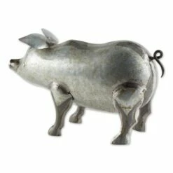 Zingz & Thingz Zingz & Thingz 5" Iron Galvanized Pig Sculpture Silver