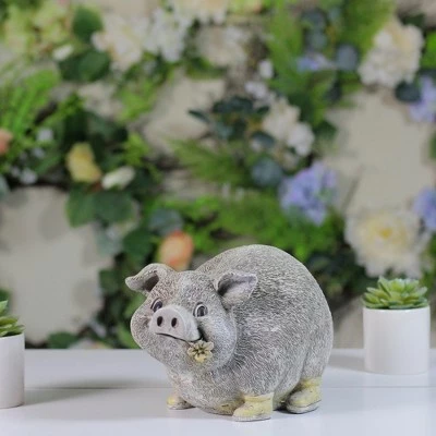 Roman 6" Gray and Yellow Outdoor Pig in Rain Boots Garden Statue 4 Roman 6" Gray and Yellow Outdoor Pig in Rain Boots Garden Statue - Image 2