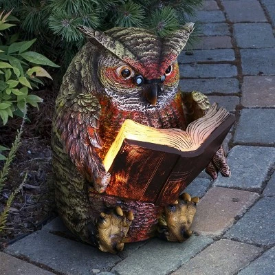 7" Resin Solar Owl Reading Book Statue Brown - Exhart 3 7" Resin Solar Owl Reading Book Statue Brown - Exhart