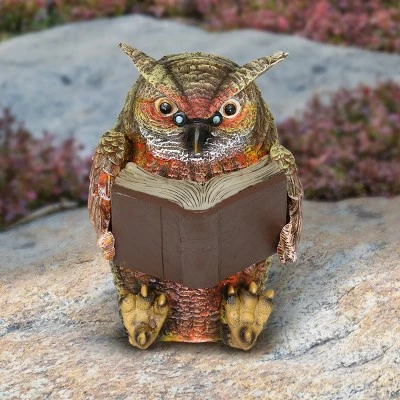 7" Resin Solar Owl Reading Book Statue Brown - Exhart 4 7" Resin Solar Owl Reading Book Statue Brown - Exhart - Image 2