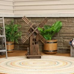 Sunnydaze Decor Sunnydaze Outdoor Wooden Dutch-Inspired Rustic Windmill Lawn and Garden Yard Decorative Statue - 34"
