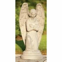 Roman 30" Kneeling Angel with Arms Folded Outdoor Patio Garden Statue - Gray