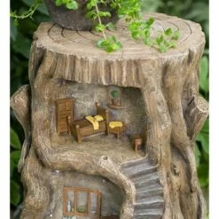 Wind & Weather Two-Story Fully-Furnished Solar Lighted Fairy House in a Stump -Cheap Garden Decor Store unnamed file 10756