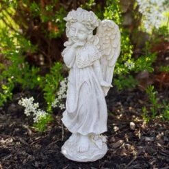 Northlight 9.75" Ivory Standing Angel with Floral Crown Outdoor Garden Statue