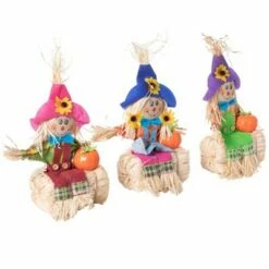 Gardenised Outdoor Fall Decor Halloween Scarecrow for Garden Ornament Sitting on Hay Bale, Straw Multicolor, Set of 3, 12 in. -Cheap Garden Decor Store unnamed file 10965