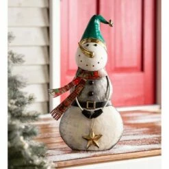 22" Indoor/Outdoor Metal Christmas Statue Vintage Holiday Snowman - Evergreen