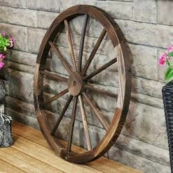 Sunnydaze Decor Sunnydaze Indoor/Outdoor Wooden Rustic Western Style Wagon Wheel Yard Landscape Porch Patio Décor - 30" - White