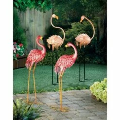 Zingz & Thingz Zingz & Thingz 34.5" Metal Bright Standing Flamingo Statue Pink