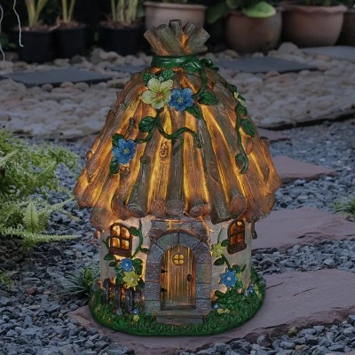 15" Resin Solar Twig Roof House Brown - Exhart 3 15" Resin Solar Twig Roof House Brown - Exhart