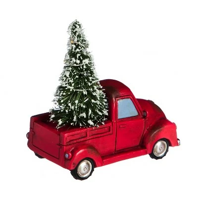 Evergreen 5"H Holiday Truck with Tree Light Up Ceramic Statuary, Red 3 Evergreen 5"H Holiday Truck with Tree Light Up Ceramic Statuary, Red