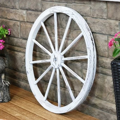 Sunnydaze Decor Sunnydaze Indoor/Outdoor Wooden Rustic Western Style Wagon Wheel Yard Landscape Porch Patio Décor - 30" - White 3 Sunnydaze Decor Sunnydaze Indoor/Outdoor Wooden Rustic Western Style Wagon Wheel Yard Landscape Porch Patio Décor - 30" - White
