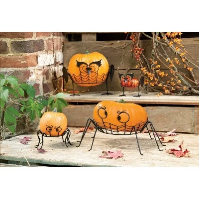 Set of 2 Iron Pumpkin Holders Owl - Evergreen 3 Set of 2 Iron Pumpkin Holders Owl - Evergreen