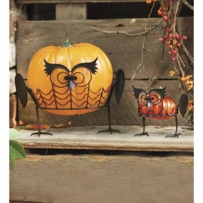 Set of 2 Iron Pumpkin Holders Owl - Evergreen 4 Set of 2 Iron Pumpkin Holders Owl - Evergreen - Image 2