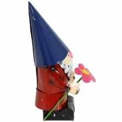 Sunnydaze Decor Sunnydaze Cheerful Flower Garden Gnome Metal Statue Figurine - 16 in. - Blue/Red -Cheap Garden Decor Store unnamed file 11321
