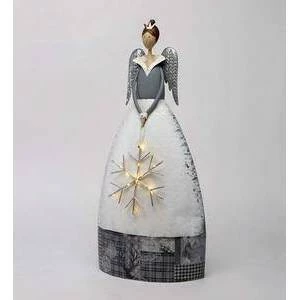 28.5" Indoor/Outdoor Metal Angel with Lighted Snowflake - Evergreen 3 28.5" Indoor/Outdoor Metal Angel with Lighted Snowflake - Evergreen