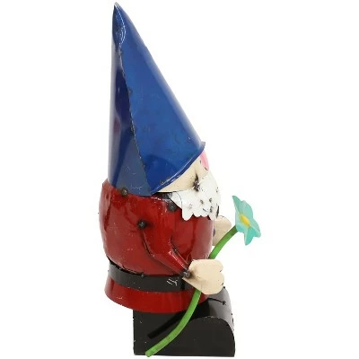 Sunnydaze Decor Sunnydaze Spring Flowers Garden Gnome Metal Statue Figurine - 25 in. - Blue/Red 6 Sunnydaze Decor Sunnydaze Spring Flowers Garden Gnome Metal Statue Figurine - 25 in. - Blue/Red - Image 4