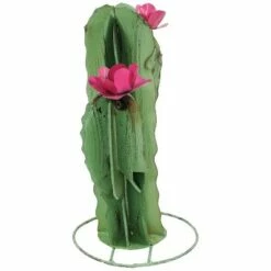 Sunnydaze Decor Sunnydaze Saguaro Cactus Metal Statue with Pink Flowers - Rustic Metal Art Sculpture - For Indoor or Outdoor Use - 15" - Green and Pink - Set of 2 -Cheap Garden Decor Store unnamed file 11402