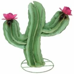 Sunnydaze Decor Sunnydaze Saguaro Cactus Metal Statue with Pink Flowers - Rustic Metal Art Sculpture - For Indoor or Outdoor Use - 15" - Green and Pink - Set of 2 -Cheap Garden Decor Store unnamed file 11403