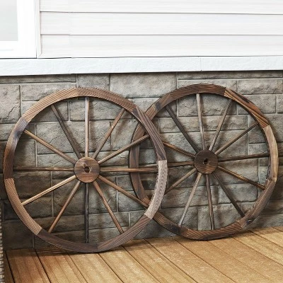 Sunnydaze Decor Sunnydaze Indoor/Outdoor Wooden Rustic Western Style Wagon Wheel Yard Landscape Porch Patio Décor - 30" - Natural - 2pk 3 Sunnydaze Decor Sunnydaze Indoor/Outdoor Wooden Rustic Western Style Wagon Wheel Yard Landscape Porch Patio Décor - 30" - Natural - 2pk