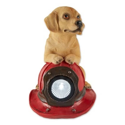 Zingz & Thingz Zingz & Thingz 6" Polyresin Dog and Fire Helmet Solar Statue 3 Zingz & Thingz Zingz & Thingz 6" Polyresin Dog and Fire Helmet Solar Statue