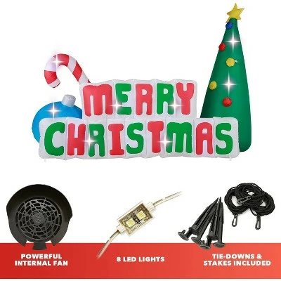 Holidayana 8' Wide Giant Inflatable Merry Christmas Sign Holiday Ornament Yard Decoration with Blower Fan, Tie Down Straps, and Ground Anchor Stakes 5 Holidayana 8' Wide Giant Inflatable Merry Christmas Sign Holiday Ornament Yard Decoration with Blower Fan, Tie Down Straps, and Ground Anchor Stakes - Image 3