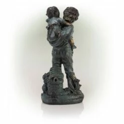 Alpine Corporation Alpine 16" Boy Giving Piggyback Ride Magnesium Oxide Statue Gray -Cheap Garden Decor Store unnamed file 11512