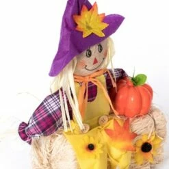Gardenised Outdoor Fall Decor Halloween Scarecrow for Garden Ornament Sitting on Hay Bale, Straw Multicolor, Set of 3, 16 in. -Cheap Garden Decor Store unnamed file 11554