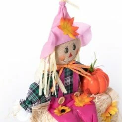 Gardenised Outdoor Fall Decor Halloween Scarecrow for Garden Ornament Sitting on Hay Bale, Straw Multicolor, Set of 3, 16 in. -Cheap Garden Decor Store unnamed file 11555