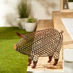 Zingz & Thingz Zingz & Thingz 17.5" Iron Chicken Wire Pig Sculpture Brown -Cheap Garden Decor Store unnamed file 11650