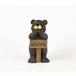 HI-LINE GIFT LTD 17.25" Polyresin Bear Leaning on Welcome Sign Outdoor Statue Black - Hi-Line Gift