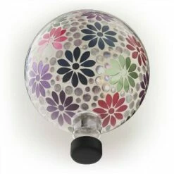 Alpine Corporation Alpine 12" Mosaic Glass Gazing Globe Colorful Daisy With Mosaic Flower