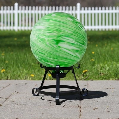 Northlight 10" Green and White Swirl Outdoor Garden Gazing Ball 4 Northlight 10" Green and White Swirl Outdoor Garden Gazing Ball - Image 2