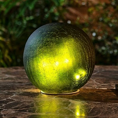 Alpine Corporation Alpine 7" Textured Glass Gazing Globe with LED Lights Green 3 Alpine Corporation Alpine 7" Textured Glass Gazing Globe with LED Lights Green