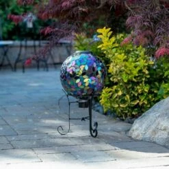 Alpine Corporation Alpine 11" Solar Mosaic Iron/Glass Gazing Globe with Stand Purple