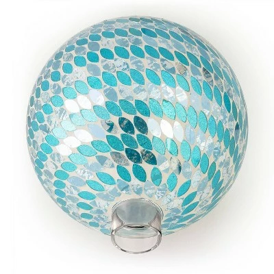 Alpine Corporation Alpine 11" Petals Mosaic Glass Gazing Globe Blue 3 Alpine Corporation Alpine 11" Petals Mosaic Glass Gazing Globe Blue