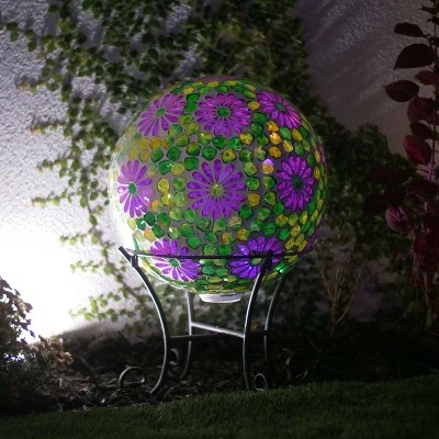 24" x 16" Indoor/Outdoor Glass Gazing Globe with LED Lights and Stand Purple/Green - Alpine Corporation 5 24" x 16" Indoor/Outdoor Glass Gazing Globe with LED Lights and Stand Purple/Green - Alpine Corporation - Image 3