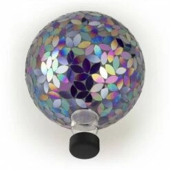 Alpine Corporation 12" Glass Pearlized Petals Mosaic Gazing Globe with Petal Pattern Purple