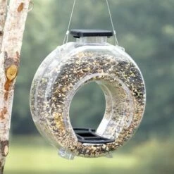 The Lakeside Collection Lakeside Large Clear Plastic Round Hopper-Style Bird Feeder for Hanging