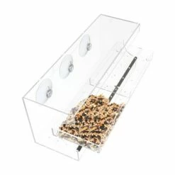 Sun Joe SJ-WBF-WN Outdoor Window Bird Feeder with 2 Sliding Seed Trays and Drain Holes
