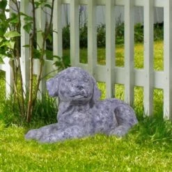 10" x 9" Indoor/Outdoor Laying Puppy Magnesium Oxide Garden Statue Gray - Alpine Corporation