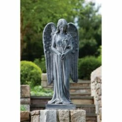 37" Indoor/Outdoor Resin Standing Angel Garden Statue Gray - Alfresco Home LLC