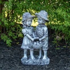 Northlight 13" Boy and Girl Apple Picking Outdoor Garden Statue